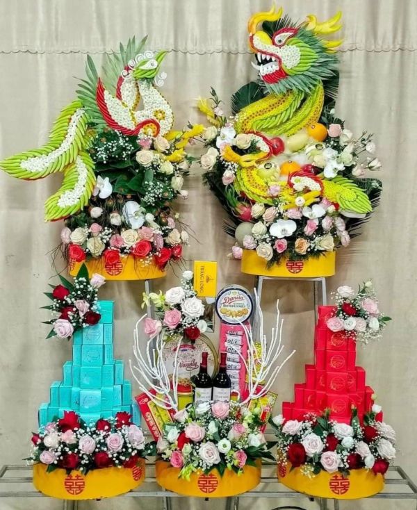 mâm quả cưới hỏi rồng phượng